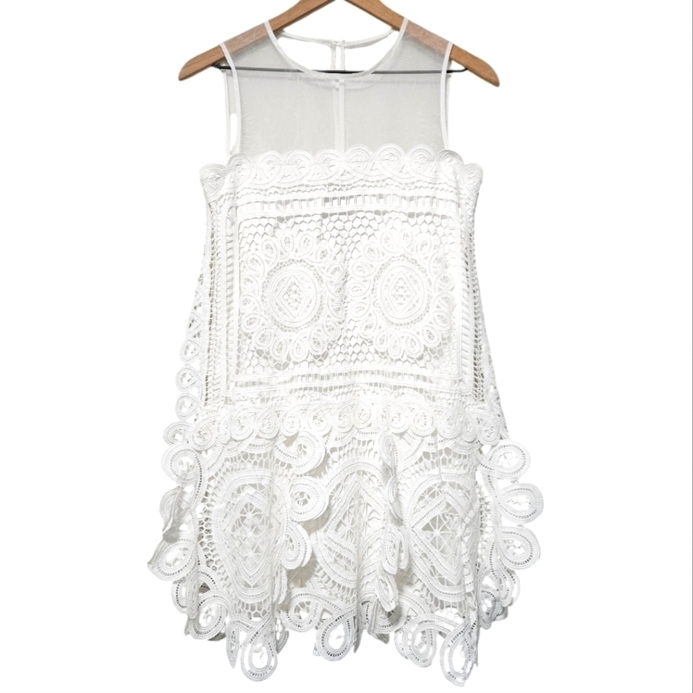 Belle Badgley Mischka White Lace Sheer Organza Bodice Sleeveless Dress size 0